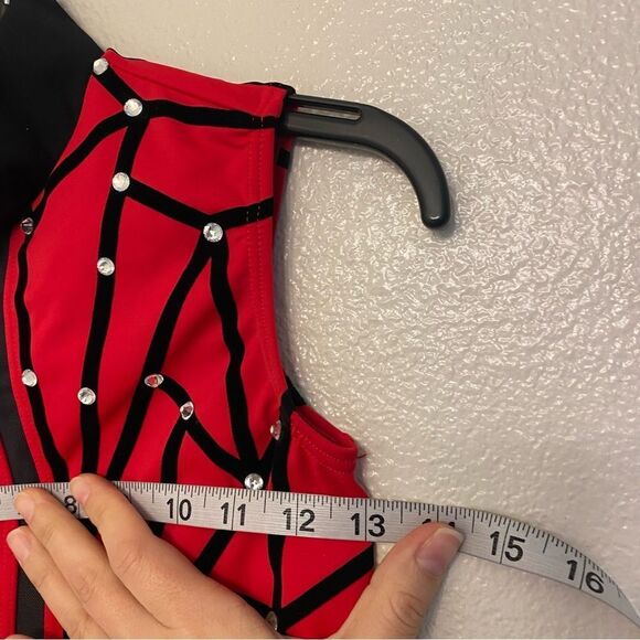 WEISSMAN Elite Dance Costume unitard black red Not My Responsibility 14114 MC - Picture 7 of 11